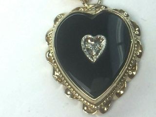 14k Yellow Gold Onyx Diamond Heart Charm Pendant.  1.  4gm.