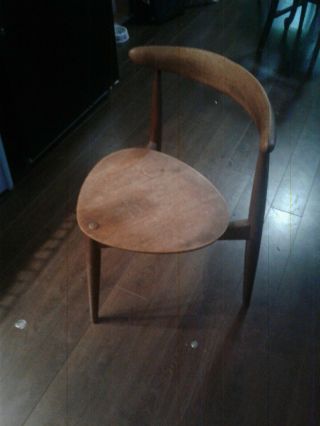 Hans j Wegner Heart tripod Chair Vintage 1950s,  oak and teak,  Fritz Hansen Manu 3