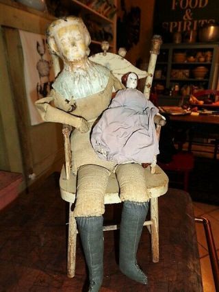 2 Antique Victorian Cloth Dolls 1 Composition Shoulder - Head And 1 Porce