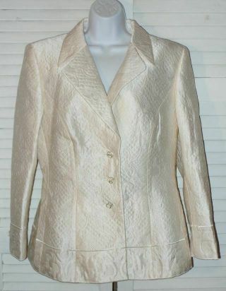 Escada Vintage 80s Lt Quilted 3 Button Silk Blend Evening Jacket Blazer 42 Large