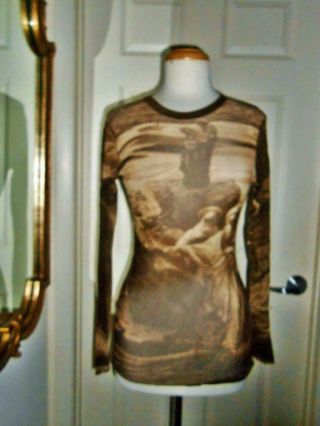 Rare Jean Paul Gaultier Brown Figural Desert Nomads Stretch Mesh Top Italy