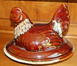 Vintage " Hull " Pottery Large Chicken Hen On Rooster Platter 13 " X 11 " X 10 "