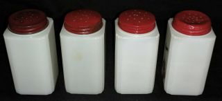 Vintage Tipp City USA Milk Glass Range Shakers Set Red Flowers 2