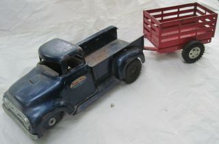 Vtg 1957 Tonka Ford F100 Blue Pickup Truck,  Red Stake Trailer 28 Parts/restore