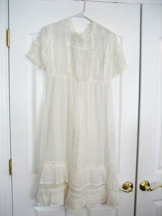 Antique 1920’s White Organdy Tea Dress W Lace Ruffles