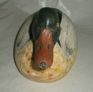 Vintage Antique Solid Wood Duck Decoy Painted Glass Eye 3