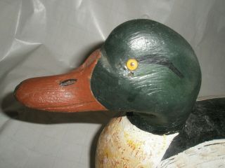 Vintage Antique Solid Wood Duck Decoy Painted Glass Eye 5