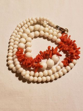 Antique Vintage Natural White & Sardinian Coral Necklace