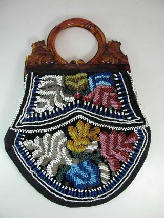 Antique / Vintage Beaded Iroquois Native American Indian Bag On Celluloid Frame