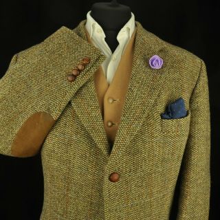 Vtg Harris Tweed Tailored Checked Country Hacking Jacket 50 " 142 Item