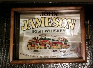 Vintage John Jameson Irish Whiskey Bar Sign Wall Hanging Mirror Tray
