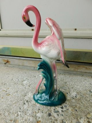 Gorgeous Large Vintage 10 1/4 " Ceramic Flamingo Figurine W/wings Open
