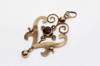 A Pretty Antique Edwardian 9ct Rose Gold Garnet & Pearl Dropper Pendant 13477