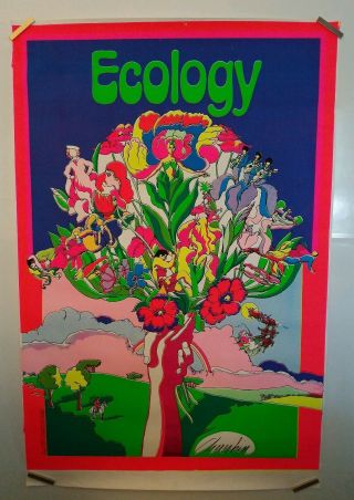 Vintage Chereskin Dear Love Ecology Psychedelic Black Light Poster 539