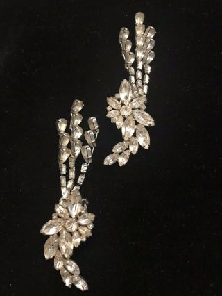 Vintage Weiss Fashion Clear Rhinestone Crystal Tear Drop Dangle Clip - On Earrings