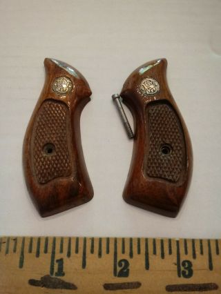 Vintage Smith & Wesson J Frame Round Butt Diamond Checkered Walnut Grips.