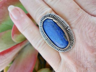 Vintage Native American Sterling Lapis Lazuli Cabochon Ring 10.  4grms 7.  5 - 8