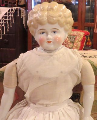Antique 23 " German Incredible Blond China Head Doll W/fancy Shoulderplate