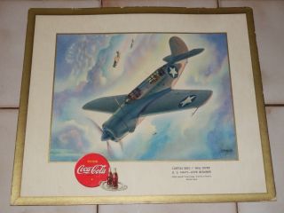 1943 Coca Cola World War 2 Vintage Sign 13 " X 15 " U.  S.  Curtiss Sb2c - 1 Hell Diver