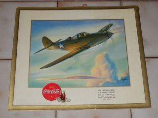 1943 Coca Cola World War 2 Vintage Sign 13 " X 15 " U.  S.  Army Bell P - 39 Airacobra