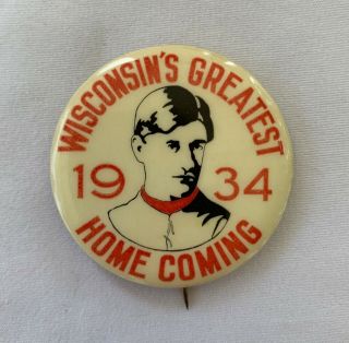 1934 Wisconsin Badgers HomecomIng Vintage College Football Pin,  Pat O ' Dea,  RARE 2