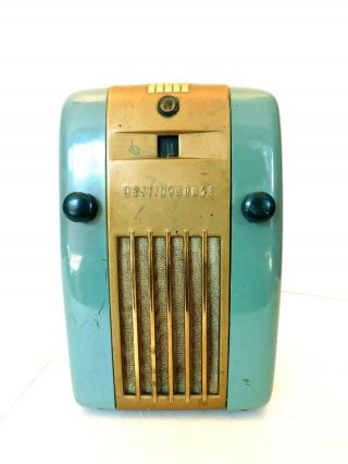 Vintage 40s Antique Brass Trim Art Deco Green Color Bakelite Tube Radio
