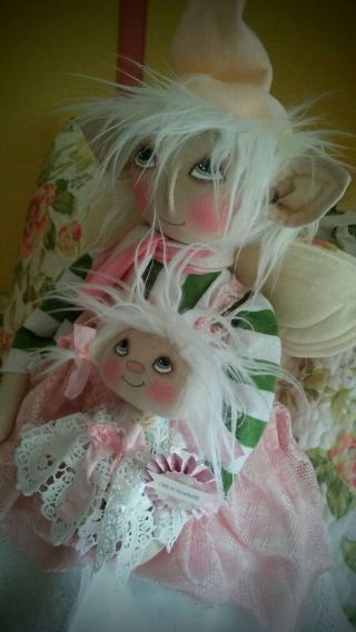 Primitive Folk Art Ooak Fairy Elf Doll Vintage Shoes Vintage Pillow Case