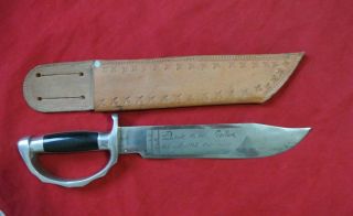 Vintage 1950s Mexico 10 Cb " Donde Manda Capitán " Damascus Etched Knife In Sheath