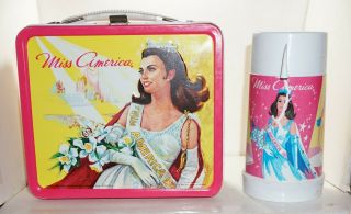 Vintage 1972 Miss America Metal Lunch Box With Thermos By Aladdin Usa