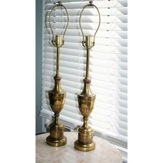 Stiffel Brass Wheat Leaf Buffet Table Lamps Tall Heavy Ornate Vintage 2