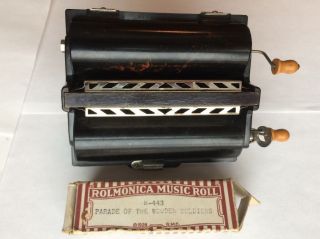 Vintage Rolmonica 1928 Roll Player Crank Organ Harmonica Bakelite Wooden Soldier