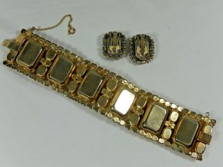 MASSIVE VTG HUGE TOPAZ BAGUETTE & GOLDEN TOPAZ RHINESTONE BRACELET EARRINGS 5