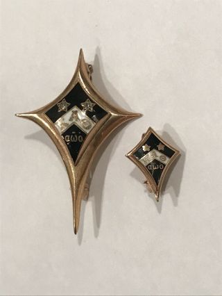 2 Vintage Kappa Alpha Theta 10k Gold Sorority Pins 1 Has Two Diamonds Ultra Rare