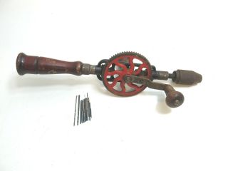 Vintage Miller Falls No 2 Hand Drill Egg Beater 15 " Long With Bits In Handle