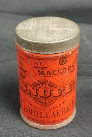 Rare Vintage P Lorillard Tobacco Maccoboy Snuff Tin Jersey City Nj Advertising