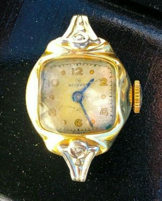 Vintage Solid 14kt Gold W/diamonds Helbros Lady 