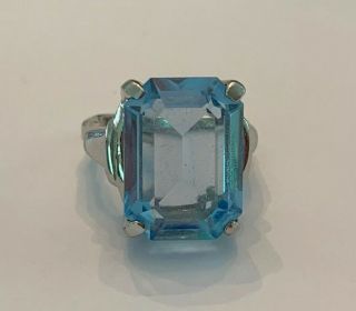 Vintage Signed Vendome Light Blue Crystal Rhinestone Emerald Cut Adjustable Ring