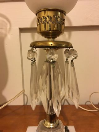 Marble Base Lamp set antique vtg crystal boudoir night stand table crystal 3