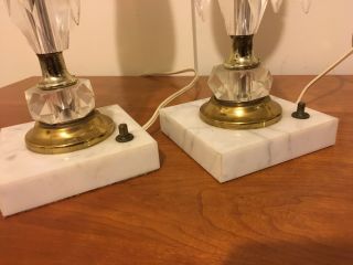 Marble Base Lamp set antique vtg crystal boudoir night stand table crystal 4
