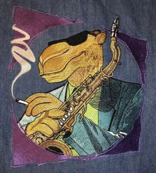 Vintage 80s Joe Camel Cigarettes Denim Blue Mens Xl Jazz Sax Saxaphone Smoke