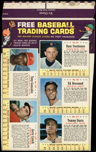 1963 Post Cereal Baseball Uncut Sheet Of 5 Cards With 3 Short Prints " Rare "