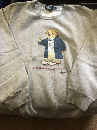 Vintage Polo Ralph Lauren Bear Sweatshirt Xl 1992 1993 Hi Tech Grandpa Athletic