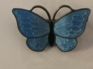Vtg Volmer Bahner Sterling Silver Blue Colored Enamel Butterfly Pin Denmark