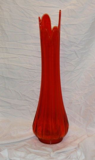 Vintage Art Glass 21.  5 " Tall Amberina Red Yellow Stretch Swung Vase Floor Mantle