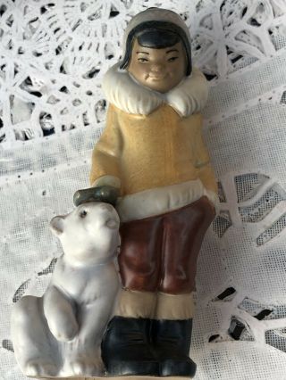 Vintage Lladro Figurine 2269 Eskimo Boy With Pet Retired 1983 Box