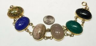 Vintage Large Size 1/20 12k Gold Filled Scarab Bracelet Gemstones 48g