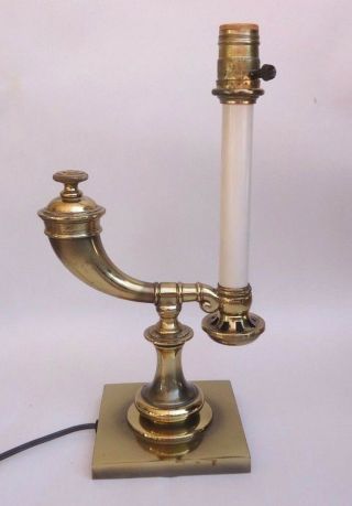 Vintage Stiffel Brass Powder Horn Desk Lamp Candlestick Light 14 " Tall Signed