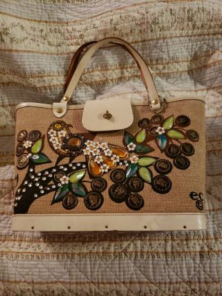 Vtg Enid Collins Of Texas Jewel Money Tree Bag Purse Rare Bird Design
