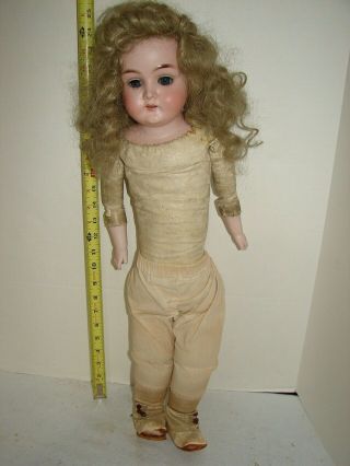 Vintage 25 Inch Doll Bisque Head Leather Body Triangle Mark William Goebel Doll