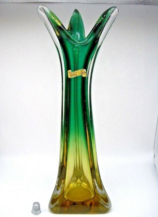 Stunning Huge 15” Poli Seguso Label Vintage Murano Sommerso Glass Vase
